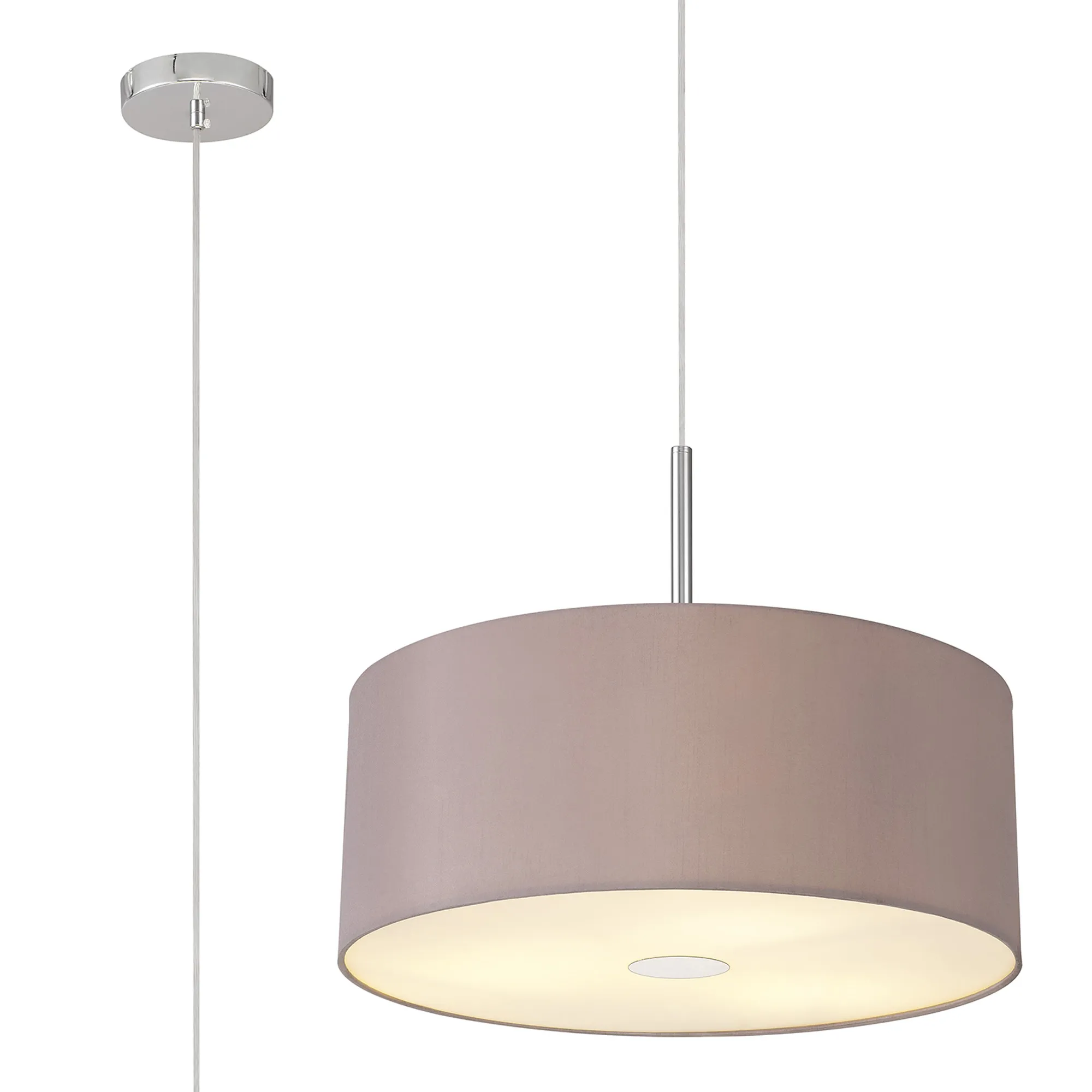 DK0345  Baymont 50cm 3 Light Pendant Polished Chrome, Taupe/Halo Gold, Frosted Diffuser